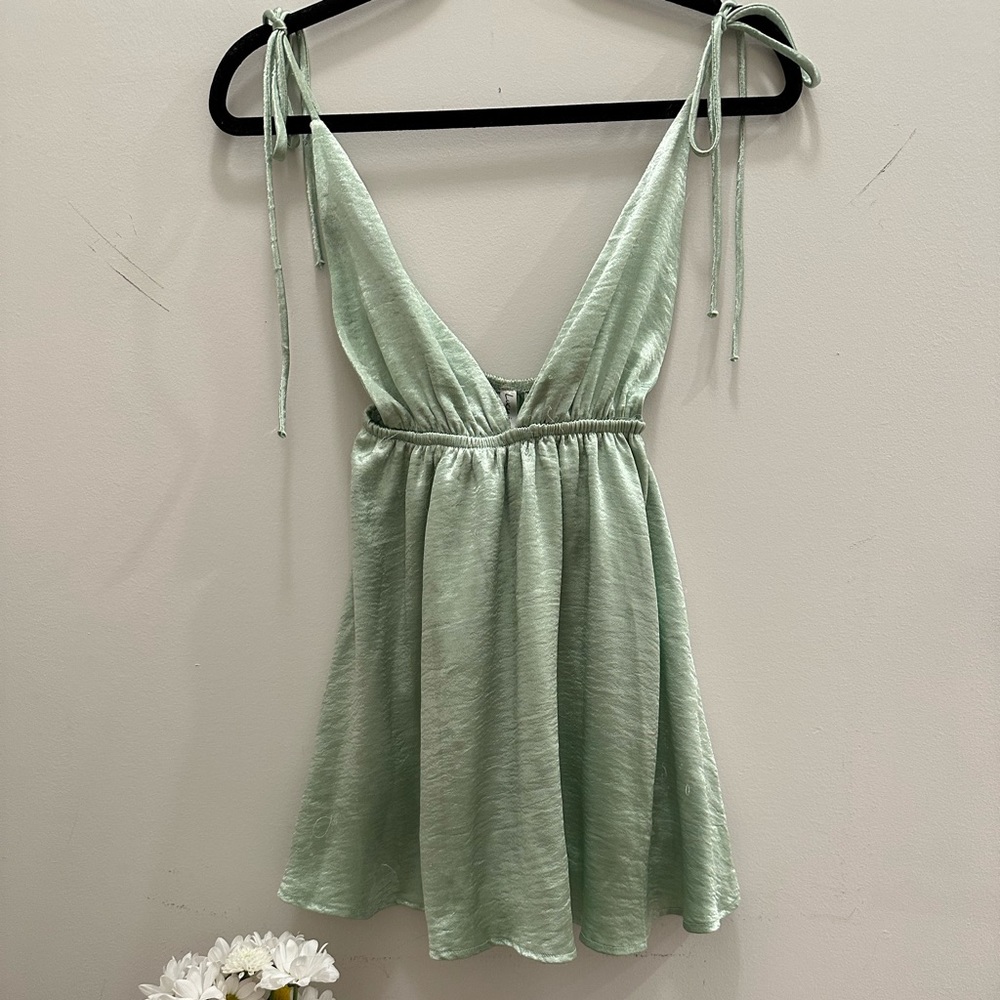 Green satin romper dress